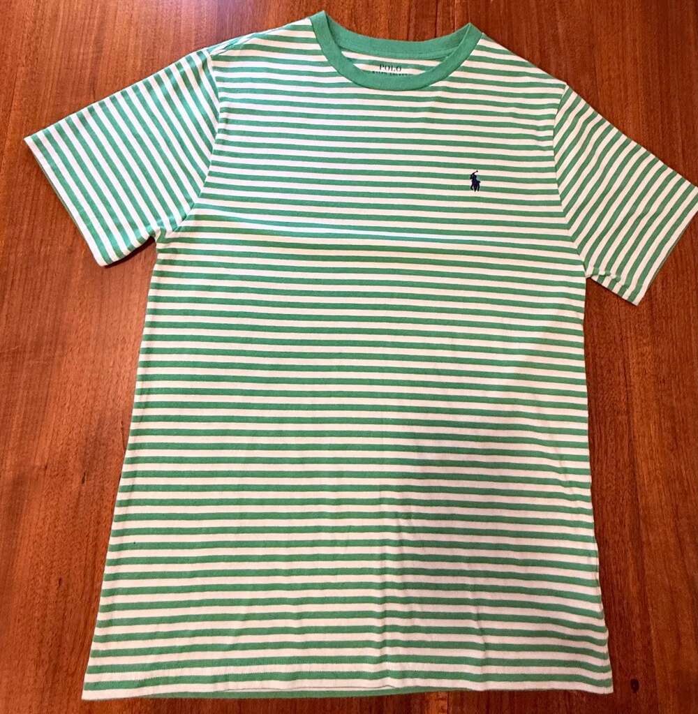 Polo Ralph Lauren Men's Classic-Fit Stripe T-Shirt - Green and White BOYS L